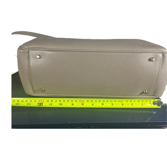 Furla Saffiano Leather Satchel Crossbody Bag Taupe grey Structured Tote Purse - Picture 8 of 14